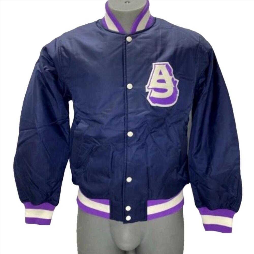 NEW ALPHASTYLE men's barren primary full snap varsity jacket in navy blue